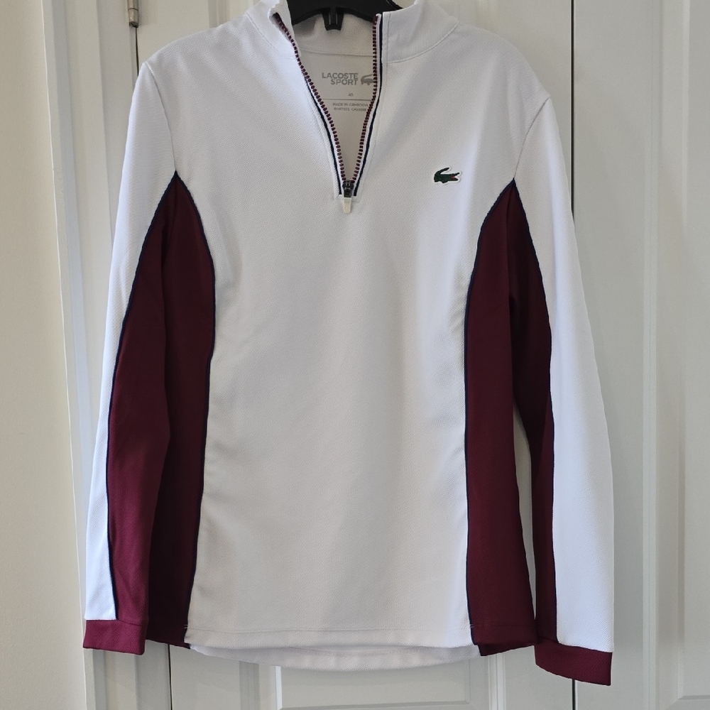 Lacoste White and Burgundy Long-Sleeve Top